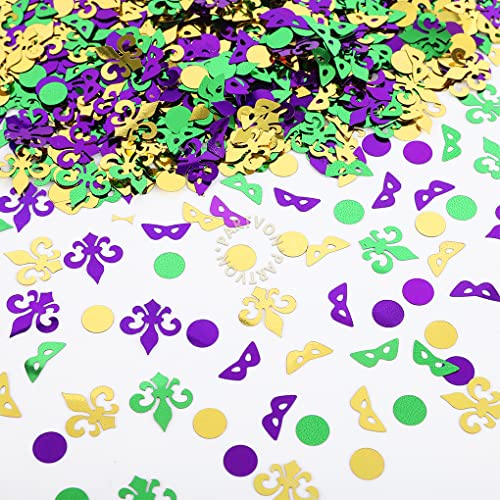 PARTVON Mardi Gras Decoration Confetti | Masquerade Fleur De Lis Party Supplies Centerpiece | New Orleans Carnival Theme Sequins Table Decor Sprinkles - Image 1