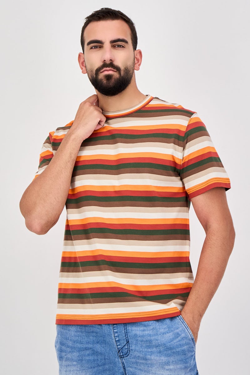 Celio Men Crew Neck Short Sleeve Stripe T-Shirt, Multicolor - Image 1