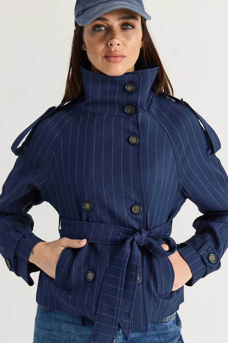 Bianco Lucci Navy Blue LUCCI Women's Trench Coat for Women | Best Price UAE