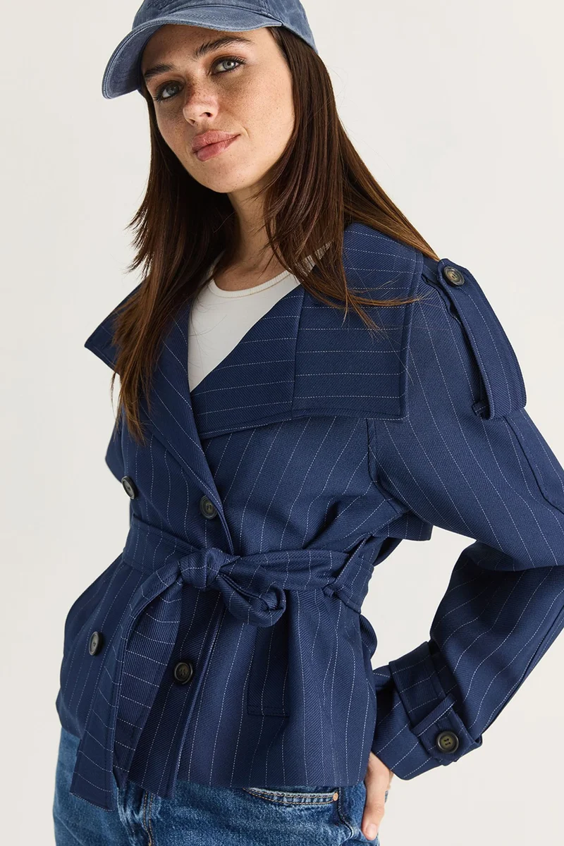 Bianco Lucci Navy Blue LUCCI Women's Trench Coat for Women | Best Price UAE