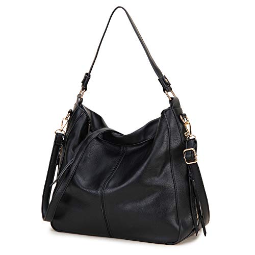 VX VONXURY Hobo Bags for Women,VONXURY Faux Leather Tote Purse Ladies Handbag Large Shoulder Bags with Side Pockets for Work Travel,Black - Image 1