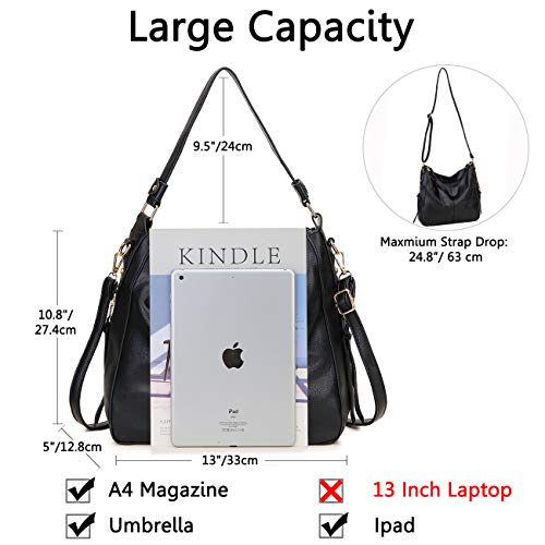 VX VONXURY Hobo Bags for Women,VONXURY Faux Leather Tote Purse Ladies Handbag Large Shoulder Bags with Side Pockets for Work Travel,Black - Image 3