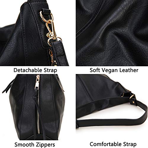 VX VONXURY Hobo Bags for Women,VONXURY Faux Leather Tote Purse Ladies Handbag Large Shoulder Bags with Side Pockets for Work Travel,Black - Image 4