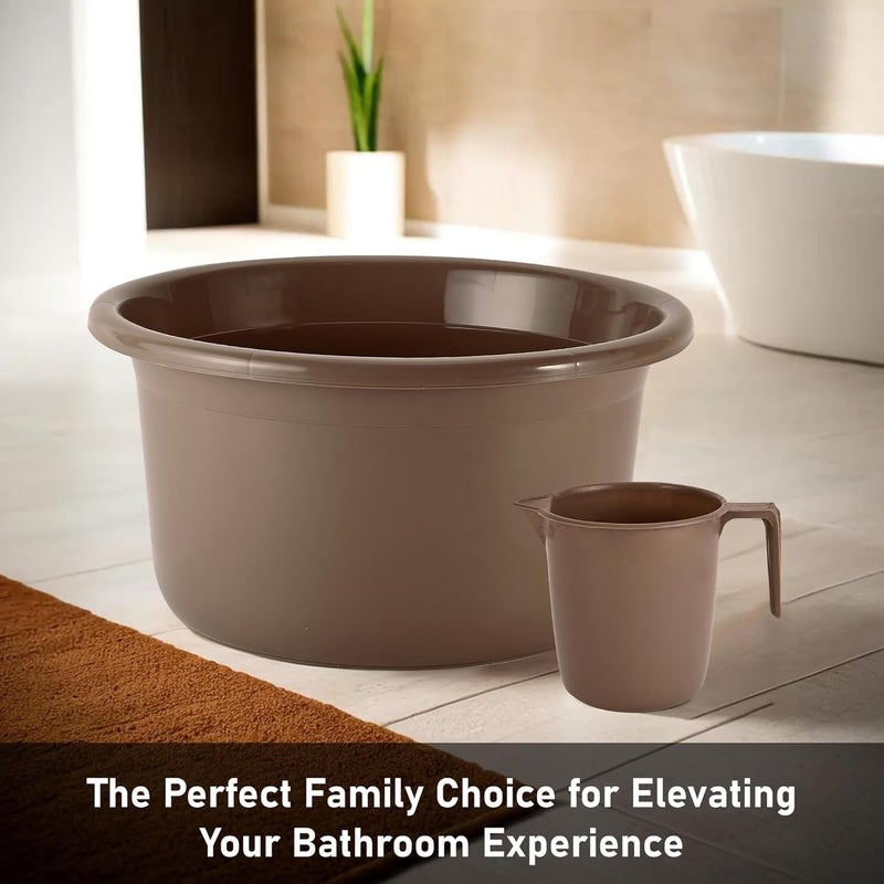 Kuber Industries Kuber Industries Set of 2 Bathroom Combo Set Bathing Set Bathware Bathing Set Tub Mug Combo Set for Bathroom Modern Bathroom Accessories Set Brown  - Image 2