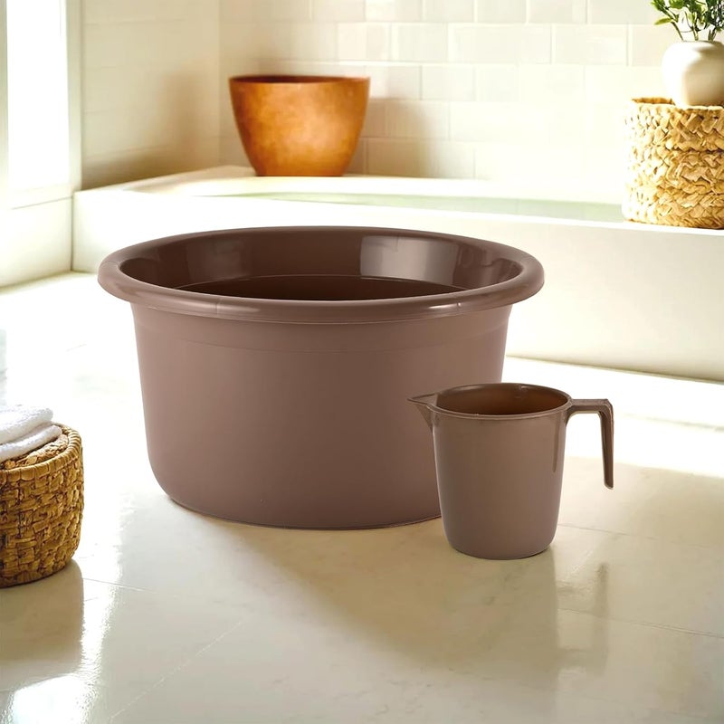 Kuber Industries Kuber Industries Set of 2 Bathroom Combo Set Bathing Set Bathware Bathing Set Tub Mug Combo Set for Bathroom Modern Bathroom Accessories Set Brown  - Image 1