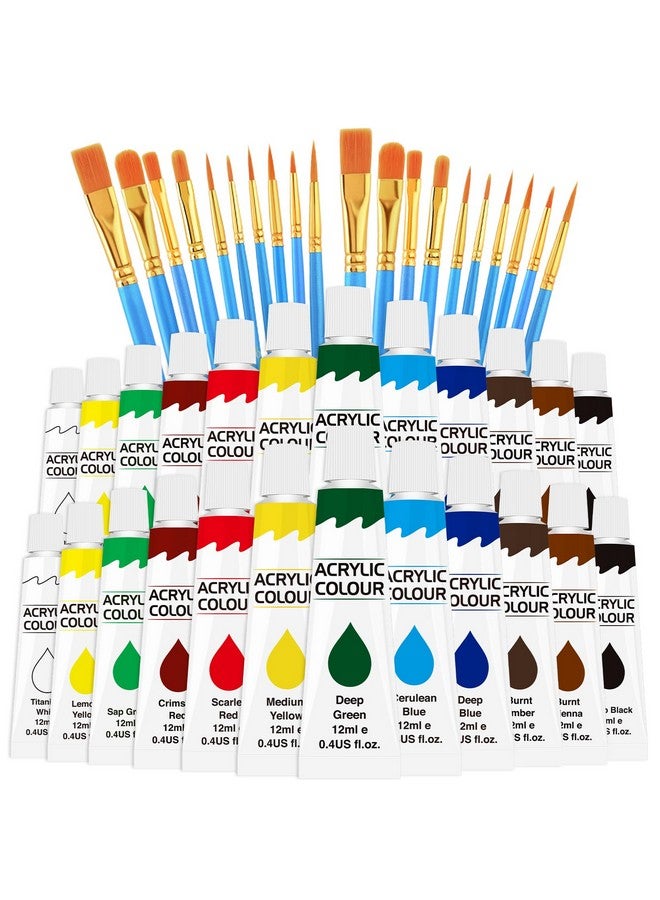 ESRICH 2 Pack Acrylic Paint Set 12 Colors,20 Paint Brushes,24 Paints for Adults,Kids,Beginner,Professional Artists,Non-Toxic Craft Paint kit for Paper,Canvas,Rock,Wood,Ceramic,Fabric Vibran - Image 1