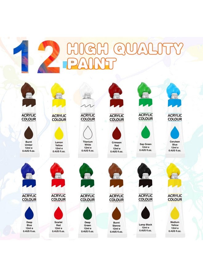 ESRICH 2 Pack Acrylic Paint Set 12 Colors,20 Paint Brushes,24 Paints for Adults,Kids,Beginner,Professional Artists,Non-Toxic Craft Paint kit for Paper,Canvas,Rock,Wood,Ceramic,Fabric Vibran - Image 2