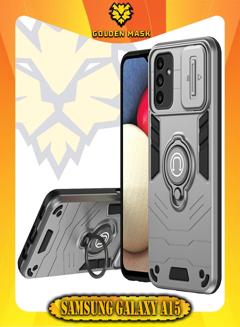 GOLDEN MASK GOLDEN MASK For Samsung Galaxy A15 Armored Window Bracket Camera Shield Cover Camera Lend Protection With Ringe (Grey) 