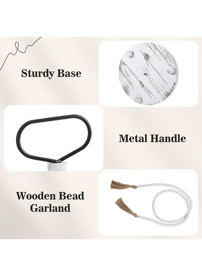 لوكس سبير حامل صينية من لوكسباير، صينية مزخرفة من طبقتين مع إكليل من الخرز الخشبي، صينية مزخرفة على طراز المزرعة، صينية تقديم من طبقتين لجزيرة مطبخ بار القهوة، ديكور عيد الميلاد، أبيض ريفي - Image 2