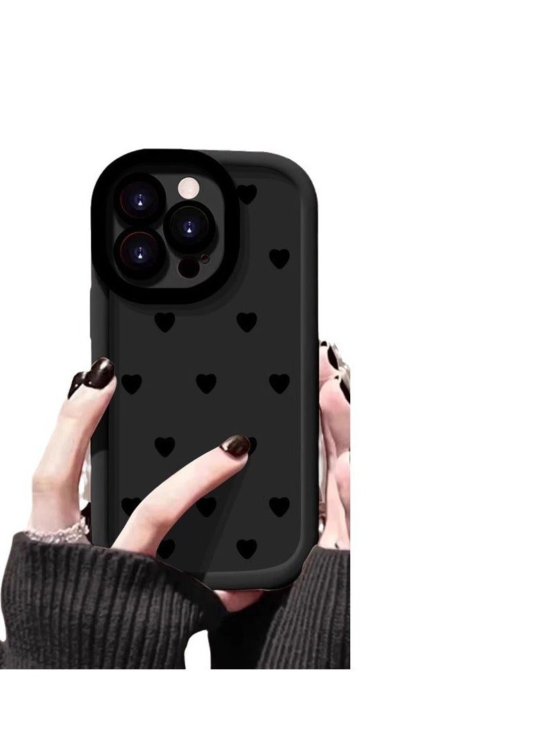 NIBEMINENT Full Screen Hearts Protective TPU Case Cover For iPhone 15, Black
