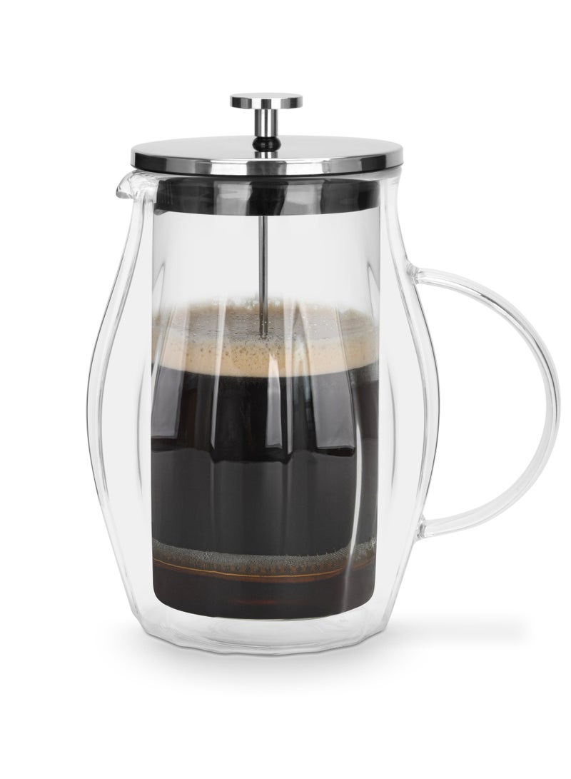 Fissman صانعة قهوة فرنسية 600 مل زجاج بوروسيليكات مزدوج الجدار لعشاق الشاي فلتر من الفولاذ المقاوم للصدأ، متينة ومقاومة للحرارة، تطلق رائحة مثالية للاستمتاع باليوم - Image 1
