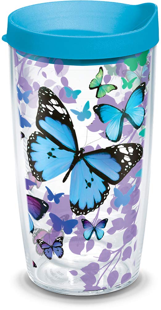 Tervis Blue Endless Butterfly Made in USA Double Walled Insulated Tumbler Travel Cup Keeps Drinks Cold  Hot 16oz Classic