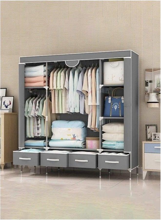 HOMESTAR Foldable fabric wardrobe and luggage organizer with hanging rods, 4 storage drawers a clothes rack for storing bags, toys shoes  - Image 1