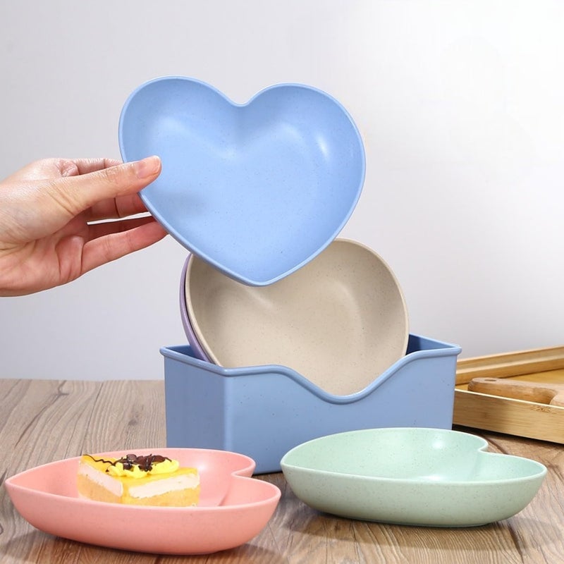 DPT ENTERPRISES DPT HeartShaped Dinner Plates Set with Storage Holder Plastic Snack Dishes for SaladDessertCakeFruit Plates Dinnerware Dishes Set of 1 for10 Plates Stand Blue - Image 3