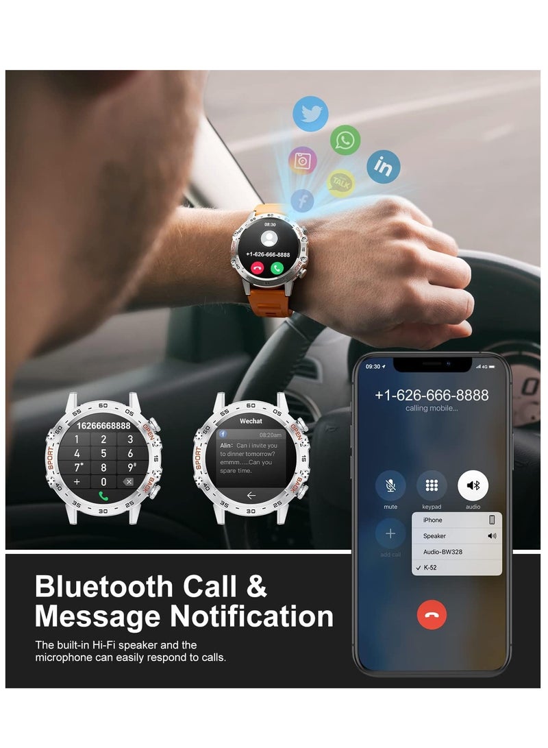 Military Smart Watch for Men(Answer/Dial Calls),100 Sports Modes, 5ATM Waterproof,1.39''HD Touchscreen Fitness Watch,with Heart Rate/Blood Pressure/SpO2 for Android/iOS Smart Watch Orange Silicone - Image 3