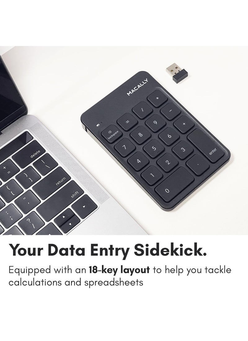 MACALLY Macally Wireless Number Pad | Numeric Keypad | Wireless 10 Key for Laptop PC Computer Notebook Surface Chrome (2.4G USB) Perfect for Data Entry Numpad Number Keyboard  - Image 2