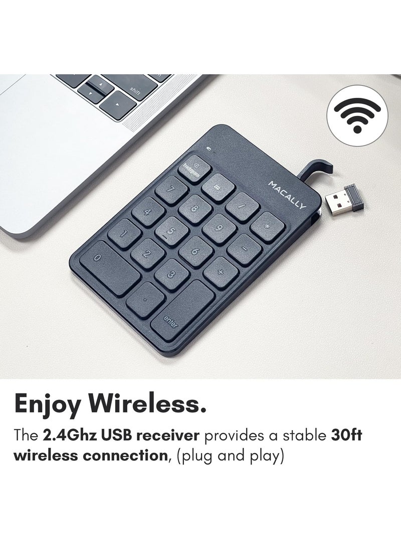 MACALLY Macally Wireless Number Pad | Numeric Keypad | Wireless 10 Key for Laptop PC Computer Notebook Surface Chrome (2.4G USB) Perfect for Data Entry Numpad Number Keyboard  - Image 4