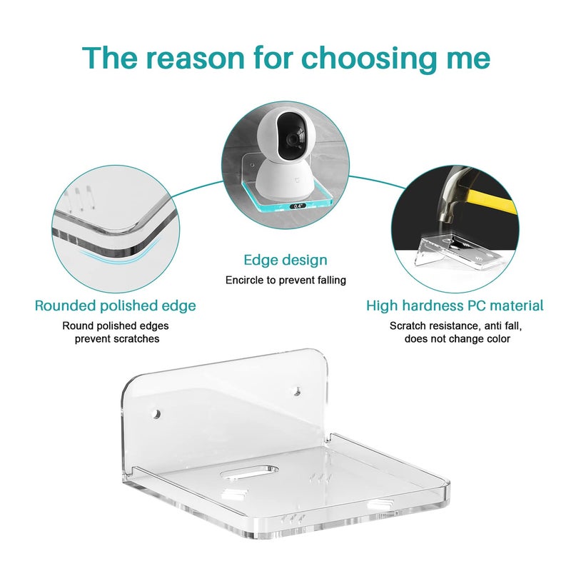 Liboer Wall Mount Floating Shelves For 2 Pcs Security Baby Camera Shelf Mini Speaker Other Small Items In Bedroom Bathroom Kitchen Living Room Clear Mini Shelf Flexible Use For Wall Space(S+L) - Image 2