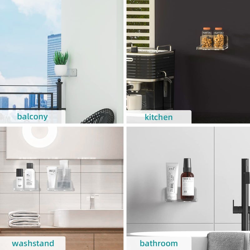 Liboer Wall Mount Floating Shelves For 2 Pcs Security Baby Camera Shelf Mini Speaker Other Small Items In Bedroom Bathroom Kitchen Living Room Clear Mini Shelf Flexible Use For Wall Space(S+L) - Image 3
