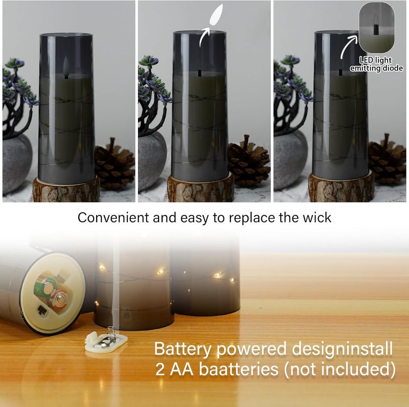 شموع LED بدون لهب من مع مؤقت، 5 قطع، شموع وامضة بدون لهب لأجواء رومانسية وديكور المنزل، غلاف أكريليك ثابت، مع سلسلة نجوم مدمجة، شموع تعمل بالبطارية (رمادي) - Image 2