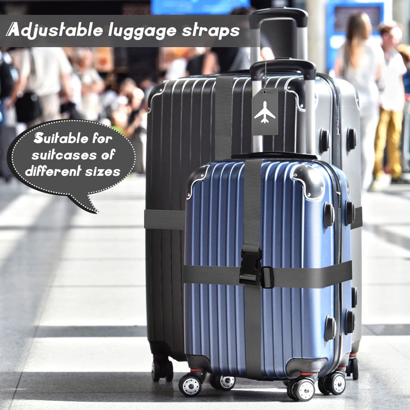 Weewooday 8 Pcs Luggage Straps Suitcase Tags Set for TSA Approved, 4 Travel Adjustable Suitcase Belt, 4 Silicone Luggage Tags with Name ID Card Travel Accessories(Dark Gray)  - Image 5