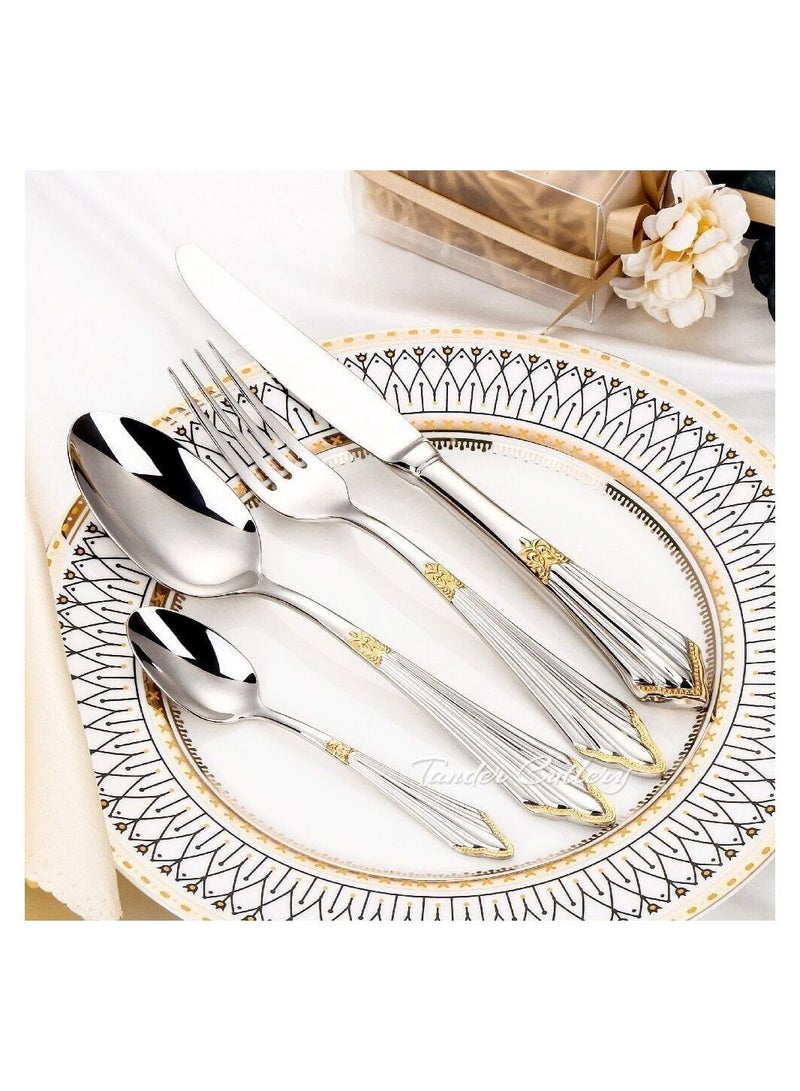 24 Piece Luxury 24K Gold Plated Flatware Set Dishwasher Safe Cutlery Set Antique Silverware Hollow Handle Dinner Knife - Image 1