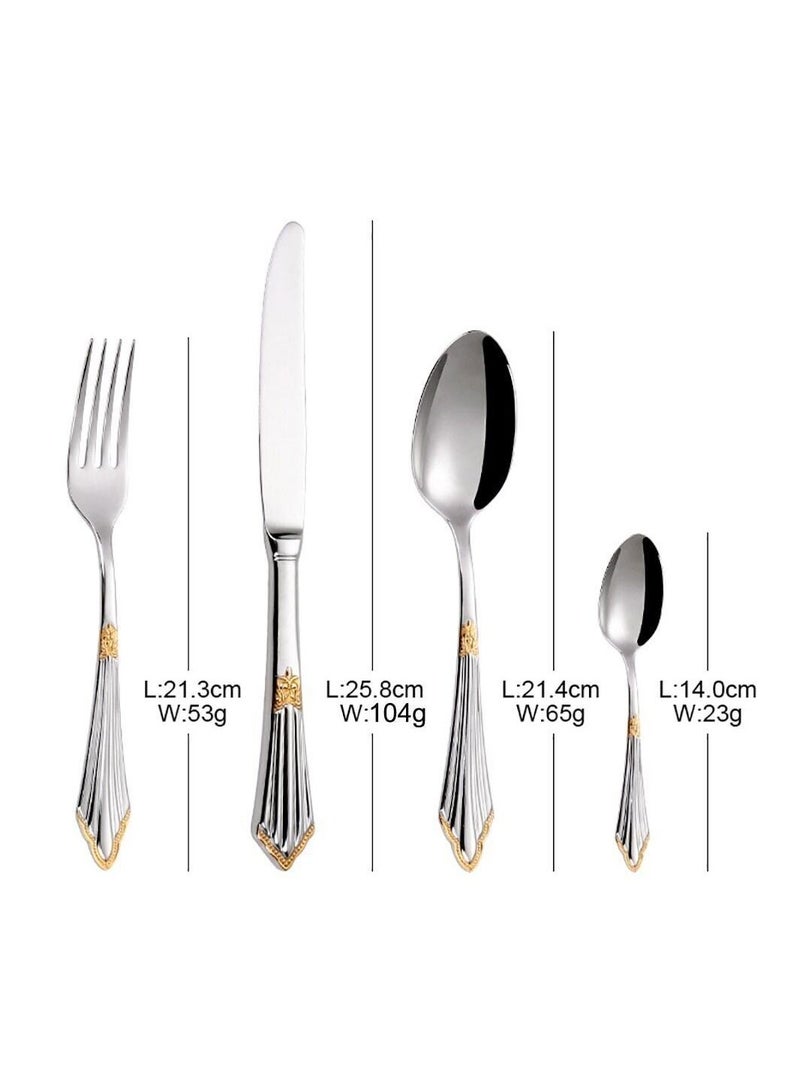 24 Piece Luxury 24K Gold Plated Flatware Set Dishwasher Safe Cutlery Set Antique Silverware Hollow Handle Dinner Knife - Image 4