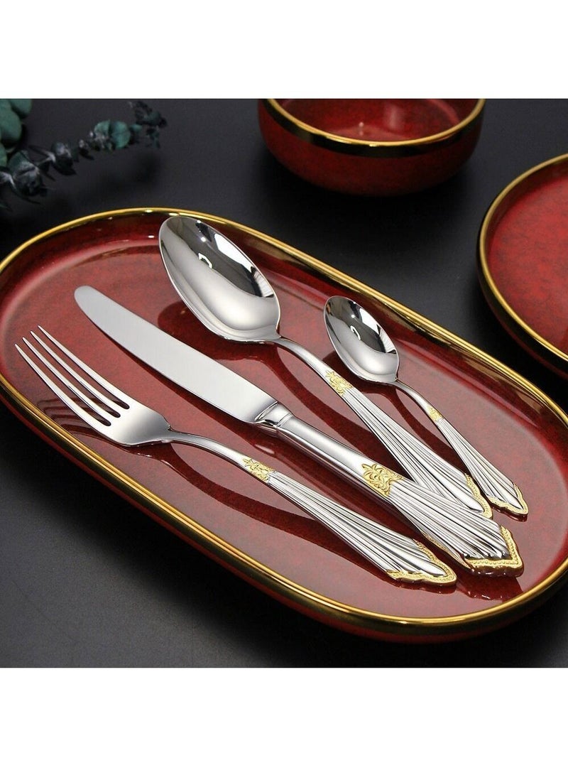 24 Piece Luxury 24K Gold Plated Flatware Set Dishwasher Safe Cutlery Set Antique Silverware Hollow Handle Dinner Knife - Image 5