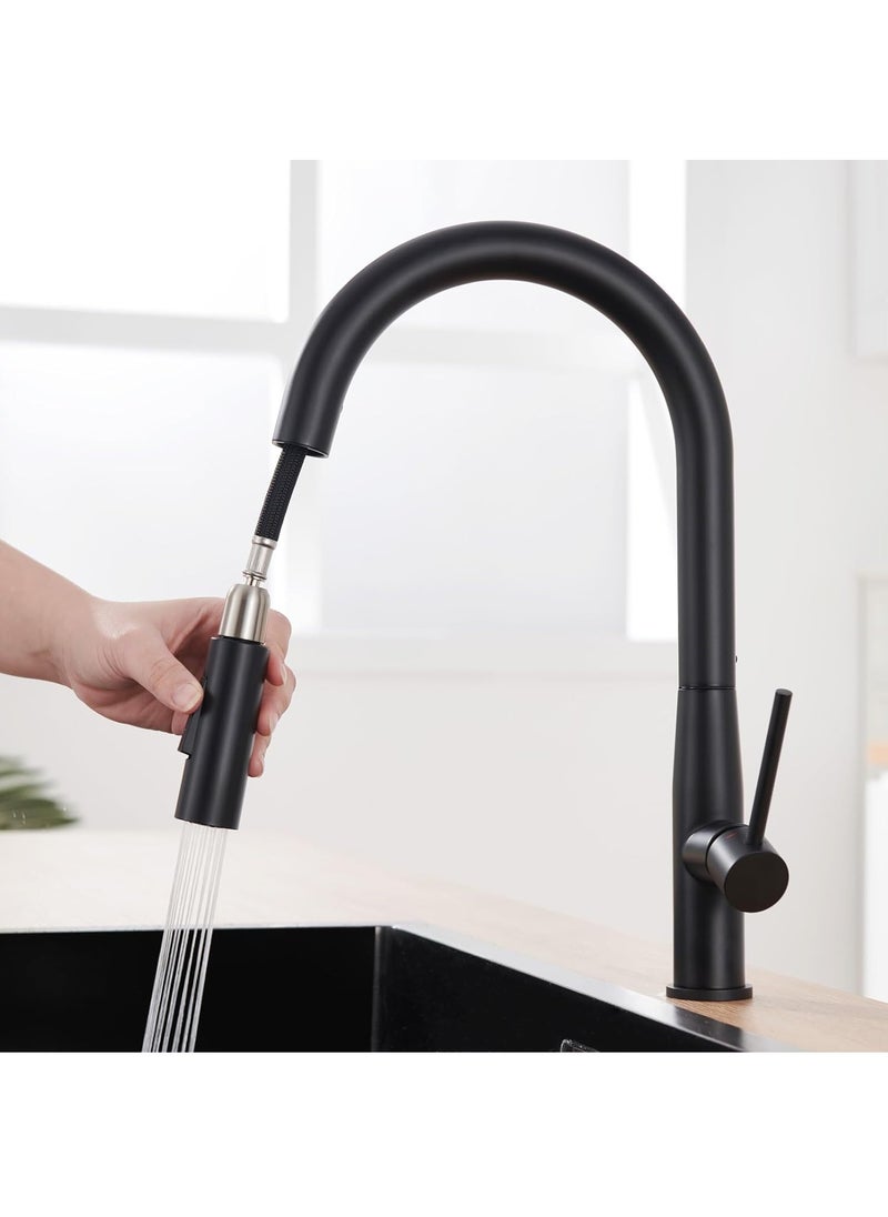 RATSAW Kitchen Tap Black High Pressure Kitchen Tap with Extendible Shower Black Stainless Steel Mixer Tap Kitchen with High Spout  - Image 1