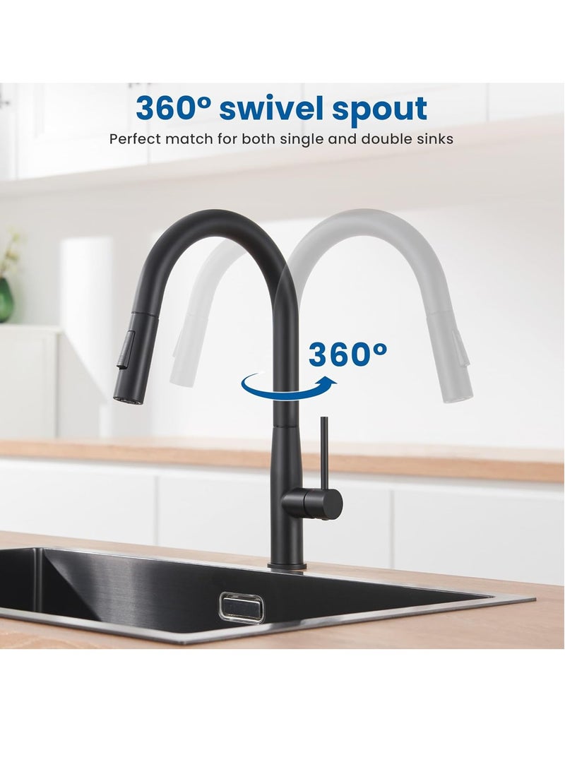 RATSAW Kitchen Tap Black High Pressure Kitchen Tap with Extendible Shower Black Stainless Steel Mixer Tap Kitchen with High Spout  - Image 3