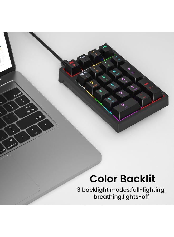 Gurjot لوحة الأرقام، لوحة مفاتيح رقمية ميكانيكية سلكية USB مع إضاءة خلفية ملونة 21 مفتاح للكمبيوتر المحمول والكمبيوتر المكتبي أسود (مفاتيح زرقاء) - Image 2
