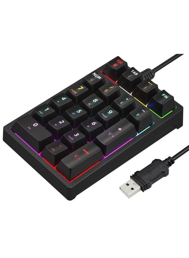 Gurjot لوحة الأرقام، لوحة مفاتيح رقمية ميكانيكية سلكية USB مع إضاءة خلفية ملونة 21 مفتاح للكمبيوتر المحمول والكمبيوتر المكتبي أسود (مفاتيح زرقاء) - Image 1