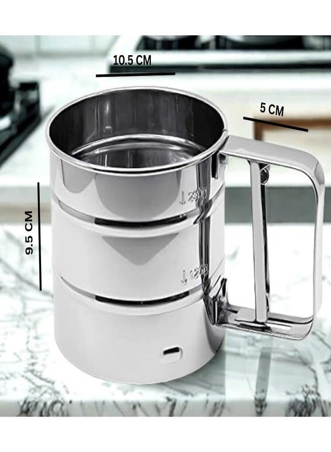 RIVUGJA Stainless Steel Flour Sifter Cup for Baking, One-Hand Press Handle Sieve for Powdered Sugar, Cocoa, Maida & Cake Decoration, Fine Mesh Baking Tool for Home Kitchens and Professional Bakers - Image 2