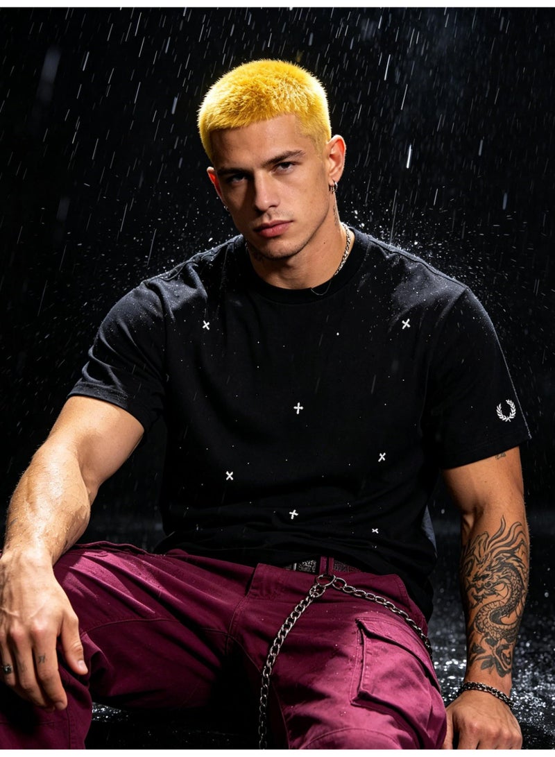 فريد بيري Unisex star rhinestones embellish short-sleeved T-shirts, laurel wreath Logo casual street T-shirts for men and women. - Image 1