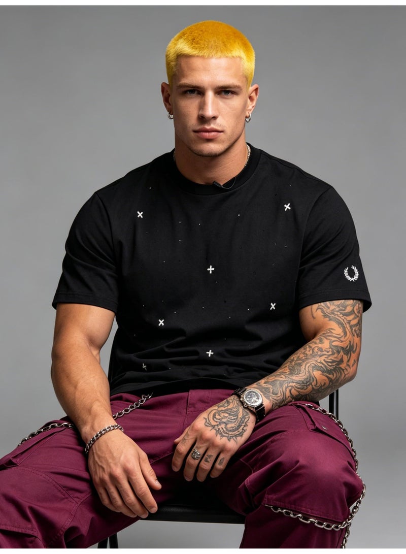 فريد بيري Unisex star rhinestones embellish short-sleeved T-shirts, laurel wreath Logo casual street T-shirts for men and women. - Image 4