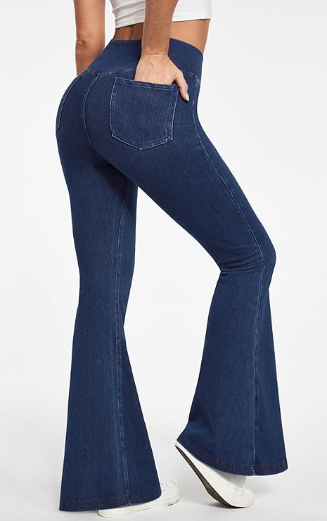 ADBUCKS Flared Jeans for Women High Waisted Bell Bottom Jeans Trendy Stretchy Flare Jeggings with Pockets (in, Numeric, 38, Dxblue) - Image 2