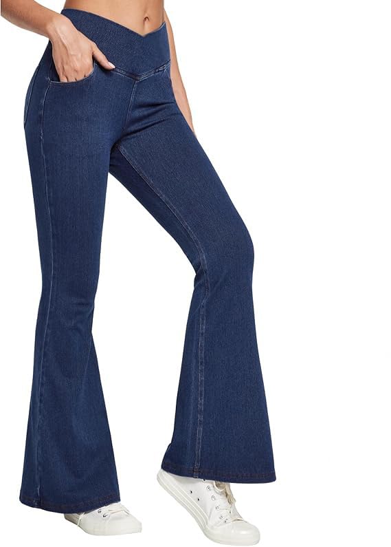 ADBUCKS Flared Jeans for Women High Waisted Bell Bottom Jeans Trendy Stretchy Flare Jeggings with Pockets (in, Numeric, 38, Dxblue) - Image 5