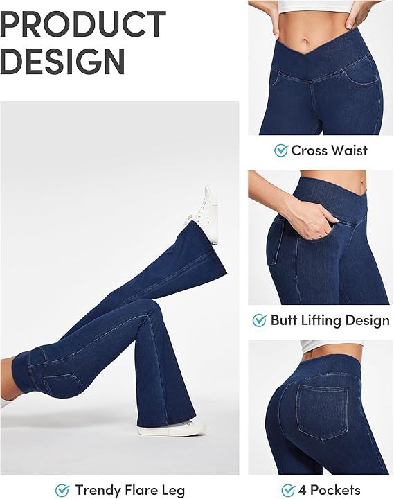 ADBUCKS Flared Jeans for Women High Waisted Bell Bottom Jeans Trendy Stretchy Flare Jeggings with Pockets (in, Numeric, 38, Dxblue) - Image 3