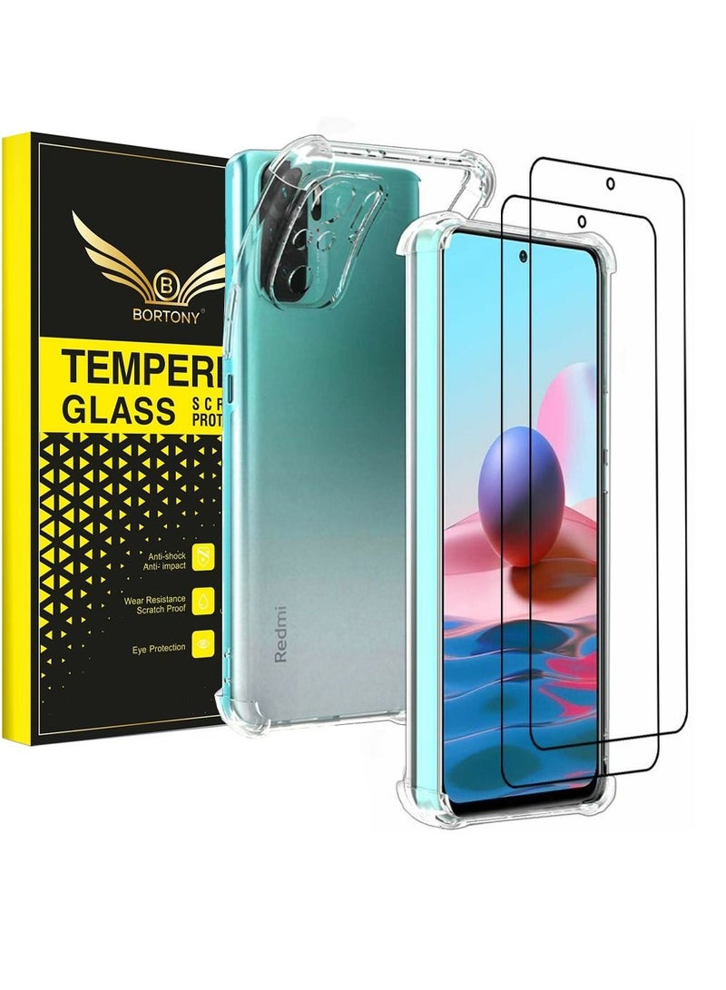 BORTONY Redmi Note 10 Pro Case with 2 Tempered Glass Ultra Thin Silicone Soft TPU Reinforced Corners Shockproof Cover for Xiaomi Redmi Note 10 Pro - Image 1