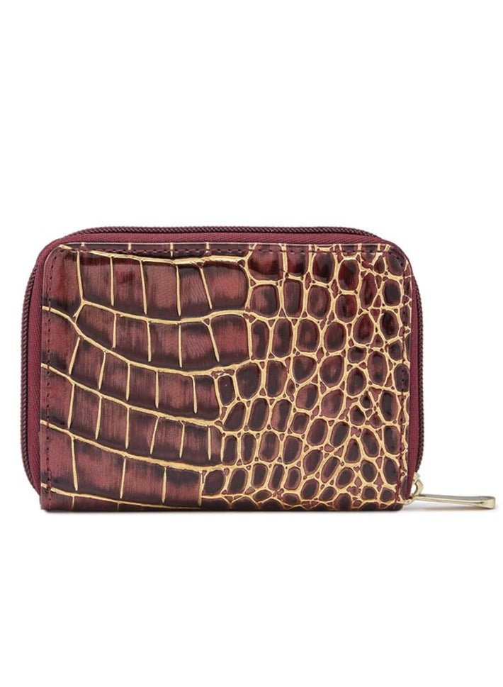 Caprese Miranda Zip Around Wallet for Women| Small, Burgundy | Multiple Card Slots with Stylish Animal Print | Perfect for Carrying Daily Essentials - Image 3