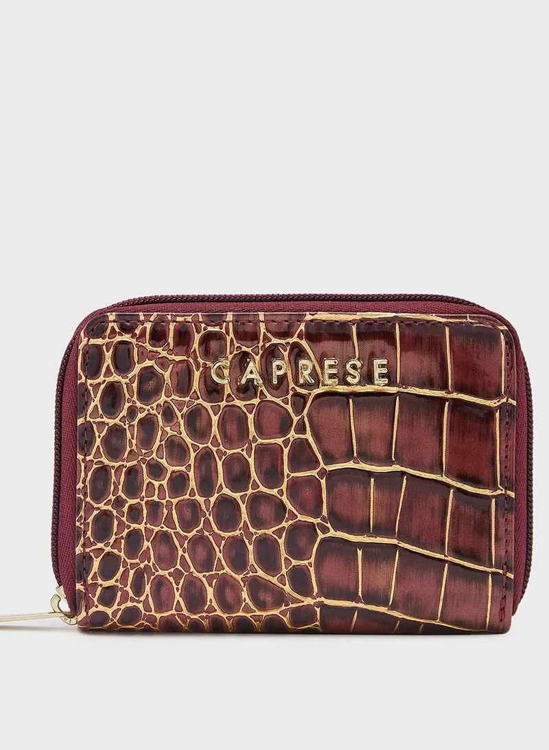 CAPRESE Caprese Miranda Zip Around Wallet for Women| Small, Burgundy | Multiple Card Slots with Stylish Animal Print | Perfect for Carrying Daily Essentials