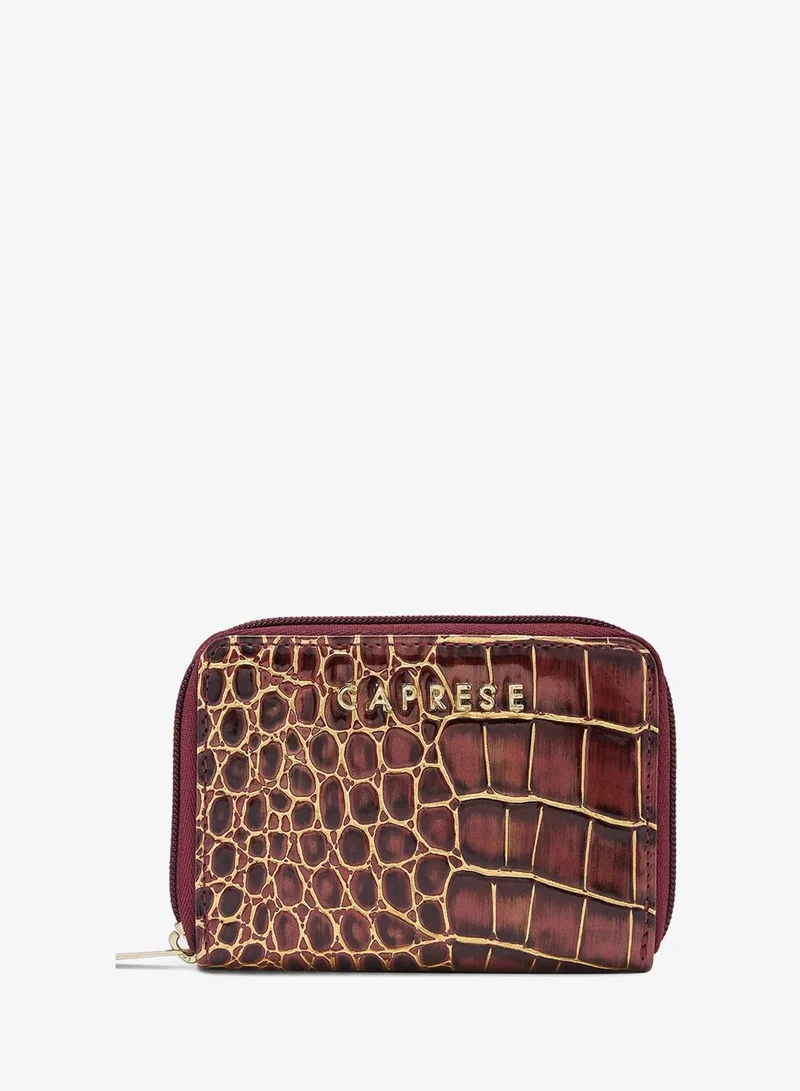 CAPRESE Caprese Miranda Zip Around Wallet for Women| Small, Burgundy | Multiple Card Slots with Stylish Animal Print | Perfect for Carrying Daily Essentials