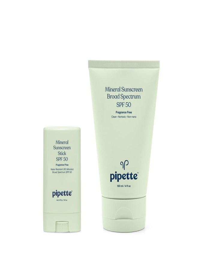 Pipette 100% Mineral Sunscreen Lotion + Stick Duo, Clean, Broad Spectrum with Non-Nano Zinc Oxide, UVB/UVA Sun Protection for Kids & Sensitive Skin, Hypoallergenic, Non-Toxic - Image 1