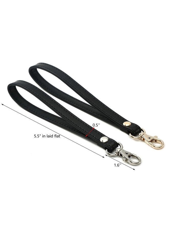 Xiazw Leather Wrist Strap Wristlet for Purse，Wallet， Clutch，Key，Keychain，Cell Phone Case, Plain Leather Black With Silver Clasp, Medium, Modern - Image 2