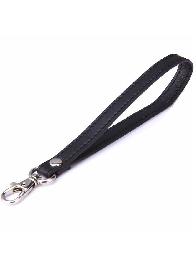 Xiazw Leather Wrist Strap Wristlet for Purse，Wallet， Clutch，Key，Keychain，Cell Phone Case, Plain Leather Black With Silver Clasp, Medium, Modern - Image 1