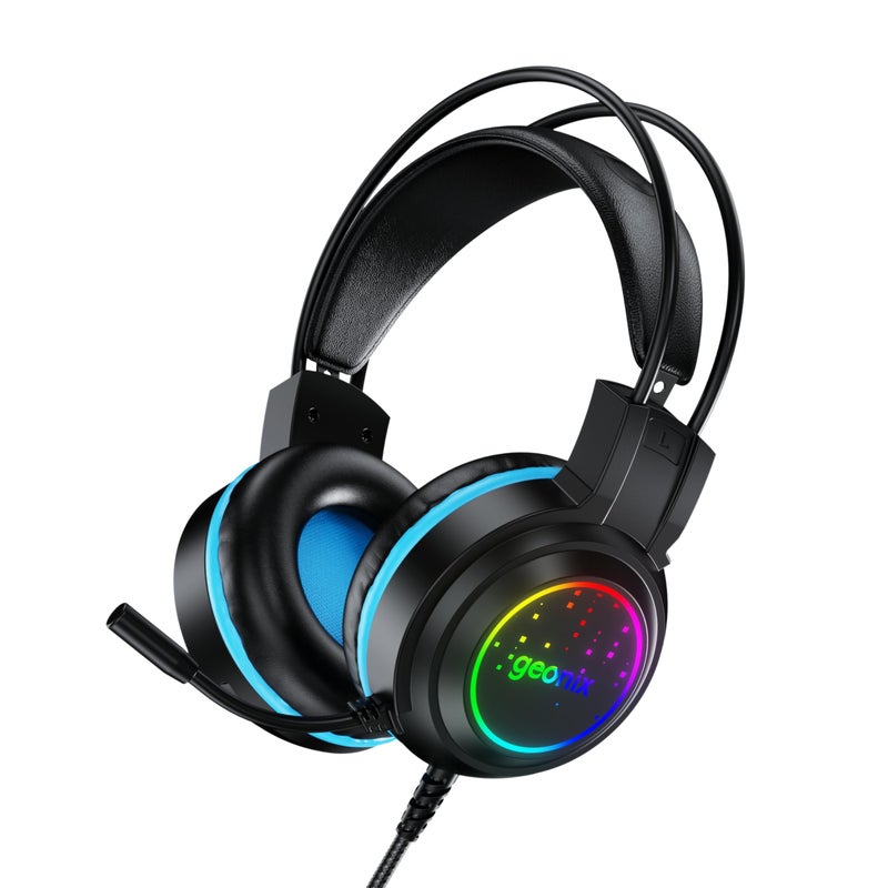 Geonix Audicle Uno Stereo Wired Gaming On Ear Headphone with RGB Light for earcups, 50mm Neodymium Drivers, 2 Meter Nylon Braided, Flexible mic, Suspension Headband, 3.5mm + USB Connector (Black) - Image 5