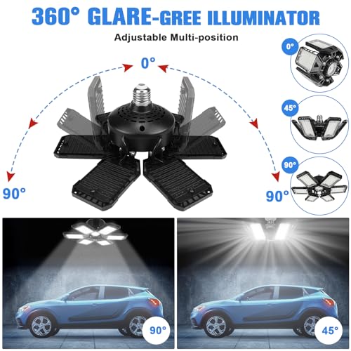 Aoretic LED Garage Lights Bulb 2 Pack 180W 18000LM 6500K Led Shop Light with 6 Plus 1 Deformable Panels Basement Barn Ceiling Lights for E26/E27 - Image 2