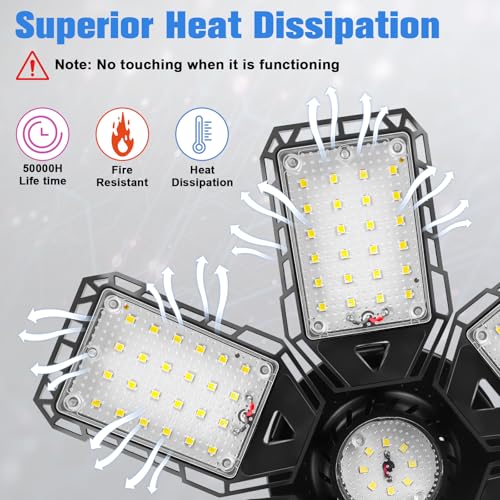 Aoretic LED Garage Lights Bulb 2 Pack 180W 18000LM 6500K Led Shop Light with 6 Plus 1 Deformable Panels Basement Barn Ceiling Lights for E26/E27 - Image 4