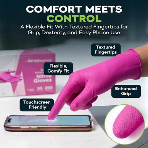 FifthPulse Fuchsia Hot Pink Nitrile Disposable Gloves 200 Count 3 Mil Nitrile Gloves Medium Powder and Latex Free Rubber Gloves Surgical Medical Exam Gloves Food Safe Cooking Gloves - Image 3
