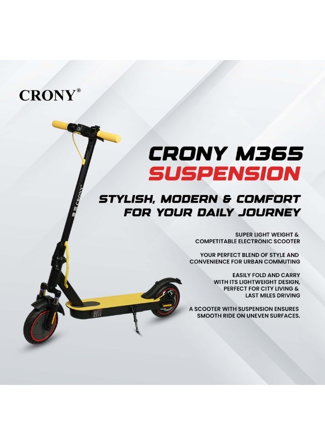 Crony W563 high speed 250W Motor E-Scooter 25-45KM/H Speed, 36V/7.8AH Battery, 10-25KM Range, Front Suspension, Rear Disc Brakes, Aluminum Alloy Frame, 100KG Max Load, LED Headlamp, App Connectivity, Foldable & Portable Electric Scooter for Adults & Kids, Electric Scooter for Commuting & Leisure, Long-Range Motorized Scooter with Easy Folding, Lightweight High-Performance Commuter Skateboard，yellow  - Image 4